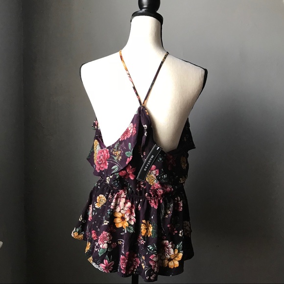 Monteau Tops - CLEARANCE NWT Purple floral halter with peplum